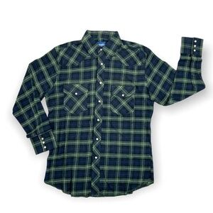 Vintage Wrangler Plaid Western Flannel Pearl Snap DEADSTOCK Button Down Shirt